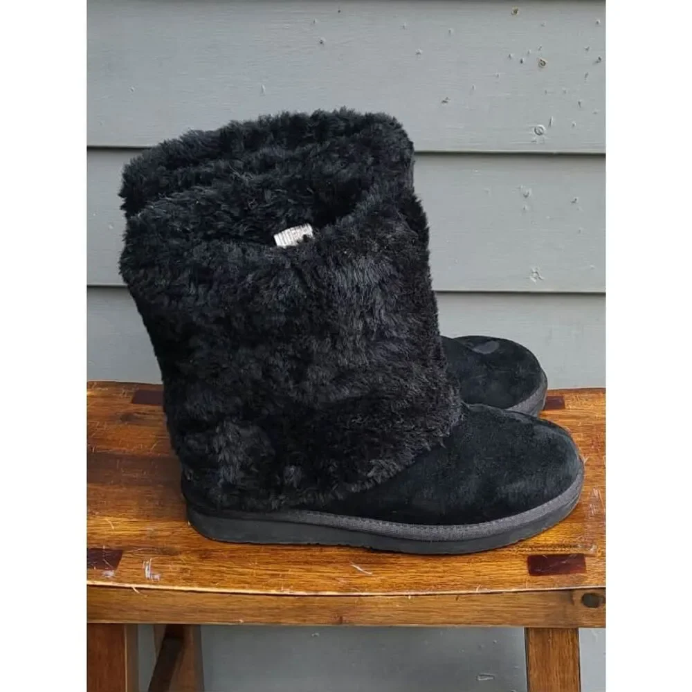 UGG Australia Black Patten Suede Shearling Boots size 8
